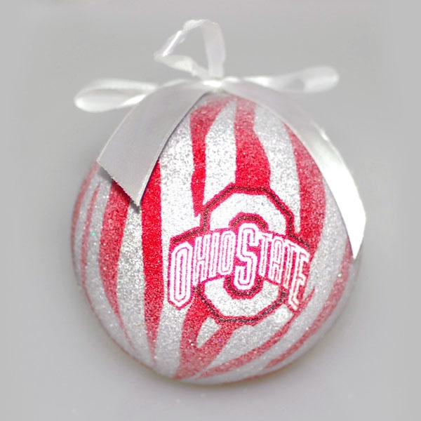 Wholesale inch Ohio State Glittered Zebra stripe shatter proof Christmas orname
