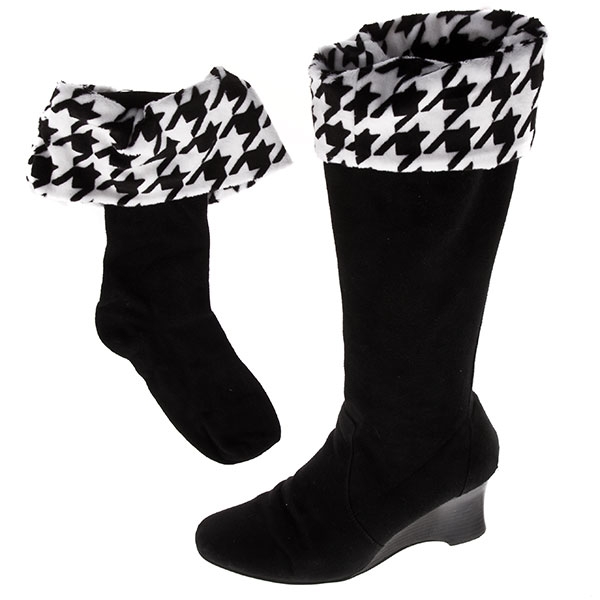 Wholesale bootleggers black boot socks topped houndstooth fur cuff
