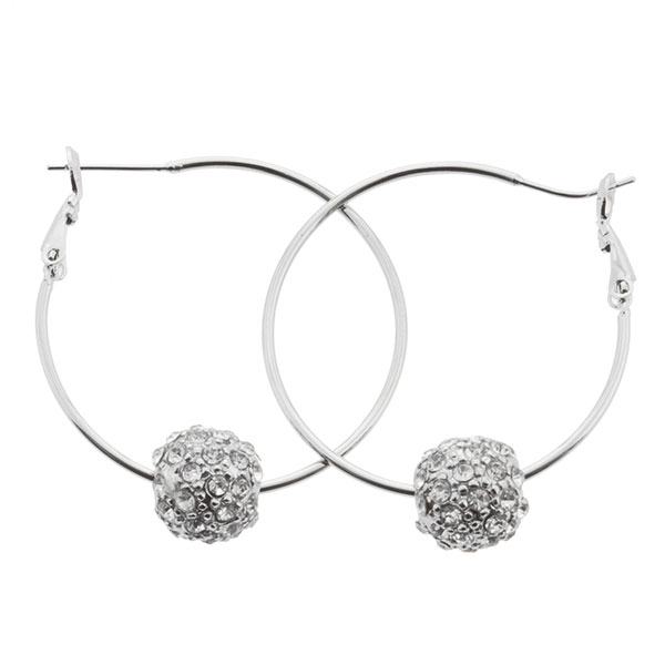 Wholesale hoop silver earrings inches diameter silver globe clear rhinestones