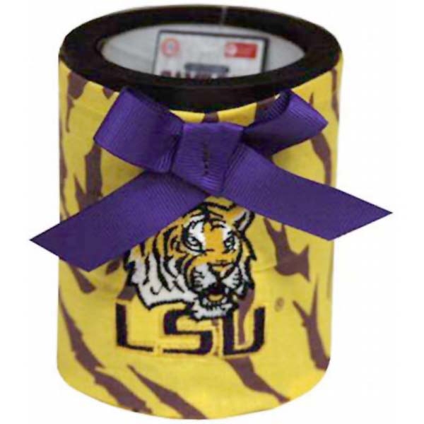 Wholesale drink hugger her LSU logo all dressed up purple ribbon tiger stripes
