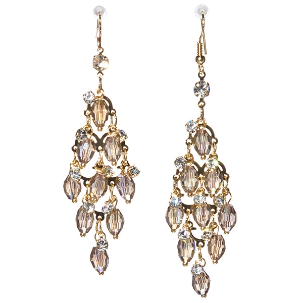 Wholesale gold chandelier earrings amber AB colored beads crystal rhinestones