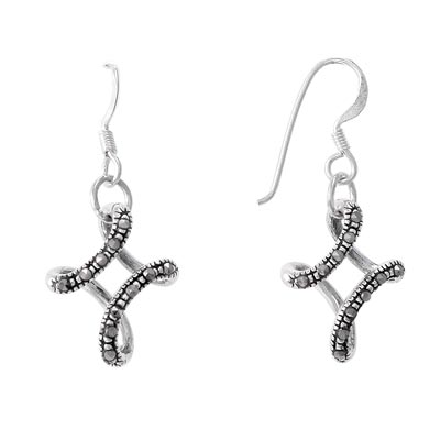 Wholesale sterling Silver Marcasite Looped Cross Earrings French Ear Wires Appro