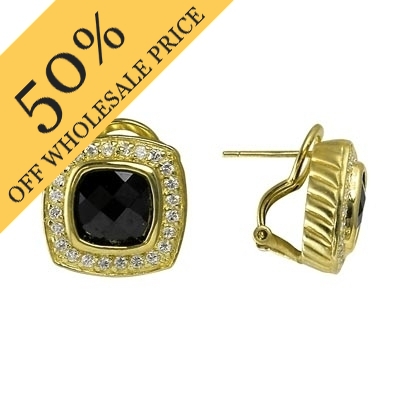 Wholesale designer Inspired Matt Gold Plated Sterling Silver Earrings Jet Black