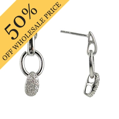 Wholesale sterling Silver Oval Dangle Earrings mm Clear Round CZs Cubic Zirconia