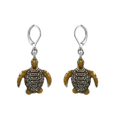 Wholesale lead Nickel Safe Sea Turtle Fashion Earrings Polished Silver Colorful
