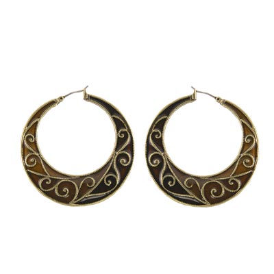 Wholesale large Hoop Deep Brown Bronze Earrings Art Deco Earring Approx L