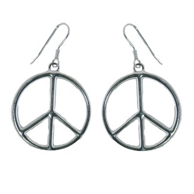 Wholesale peace Sign Polished Silver Earrings Ear Wires Hypoallergenic Lead Nick