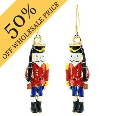 Wholesale christmas Toy Soldier Earring Ear Wires Polished Gold Hypo Allergenic