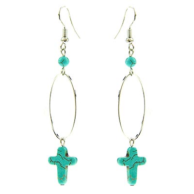 Wholesale turquoise Cross Bead Silver Hoop Silver Earring Set Ear Wires Lead Nic