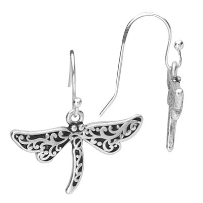 Wholesale dragonfly Floral Light Gold Trim Polished Silver Earrings Ear Wires Hy