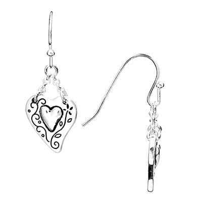 Wholesale heart Polished Silver Earrings Etched Black Pattern Earrings have Post