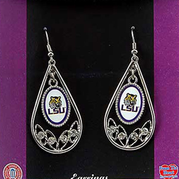 Wholesale polished Silver Tear Drop Hoop Earrings CZs Louisiana State University
