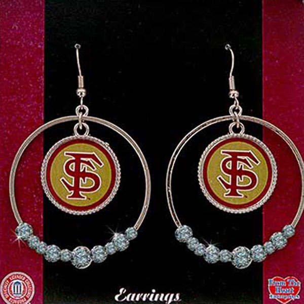 Wholesale polished Silver Hoop Earrings CZs Florida State Logo Textured Silver G