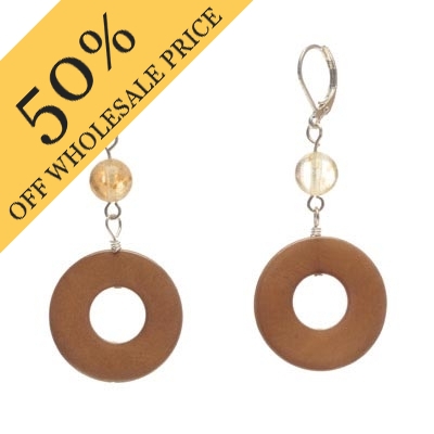 Wholesale beige donut earrings clear crystal drop beads