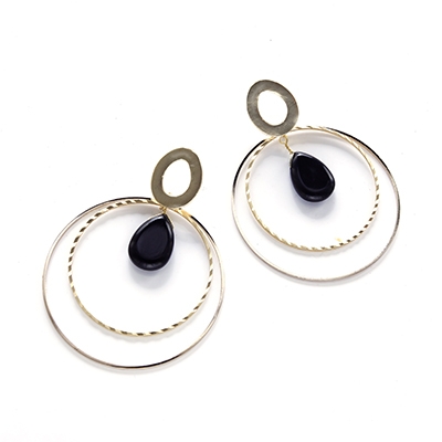 Wholesale hammered Gold Hoops Faceted Black Crystalline Center Earrings Lead Com