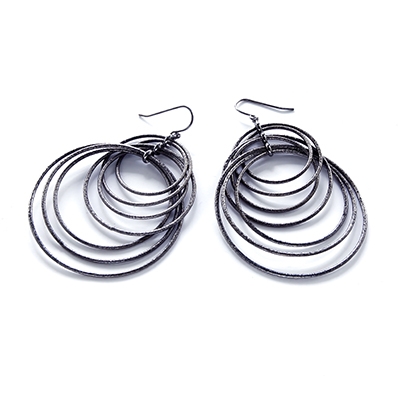 Wholesale rough Textured Gun Metal Concentric Hoop Earrings Nickel Lead Free Ear
