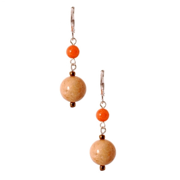 Wholesale genuine Semi precious Stone Brown Light Orange Beads Polished Silver E