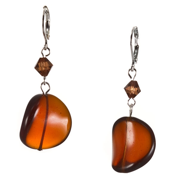 Wholesale genuine Semi precious Stone Designs Brown Crystalline Beads Earrings L