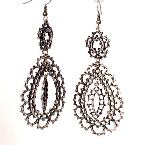 Wholesale antiqued silver teardrop chandelier french wires Filagree