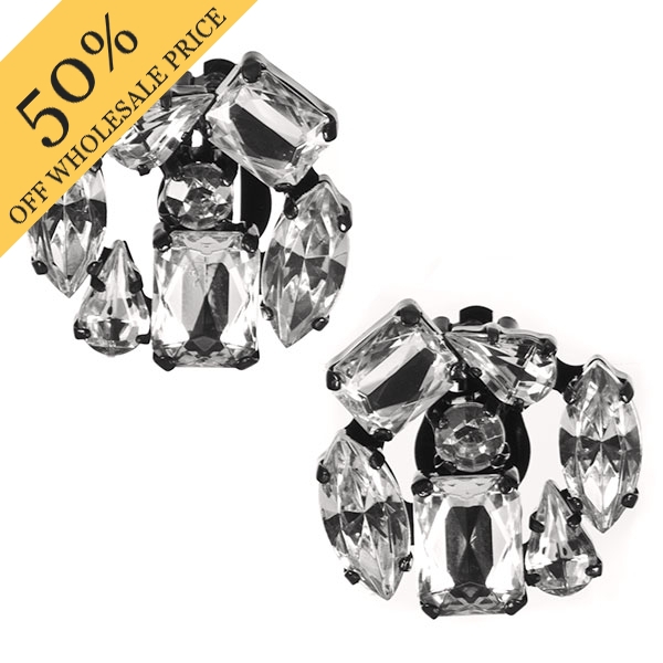 Wholesale faceted crystal cabochon earrings array shapes inset jet base Judson s