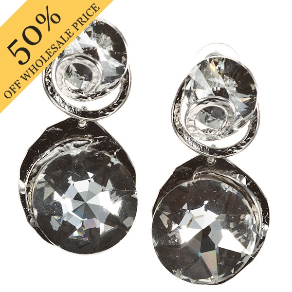 Wholesale dangling polished silver earrings large crystal faceted cabochons Juds