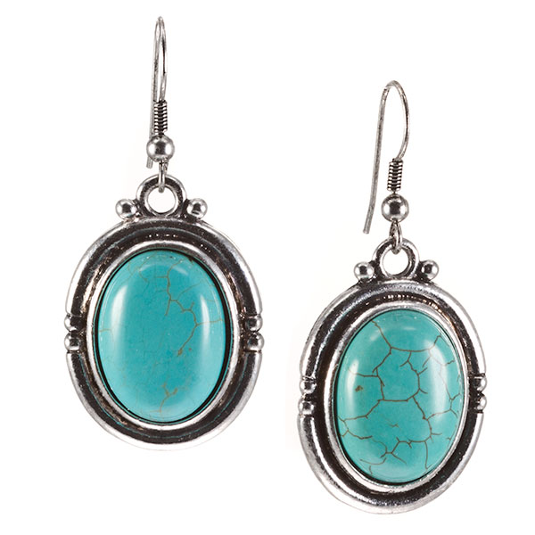Wholesale silver oval earrings turquoise cabochon centers french wires