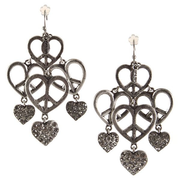 Wholesale silver dangling earrings heart peace sign designs including assorted h