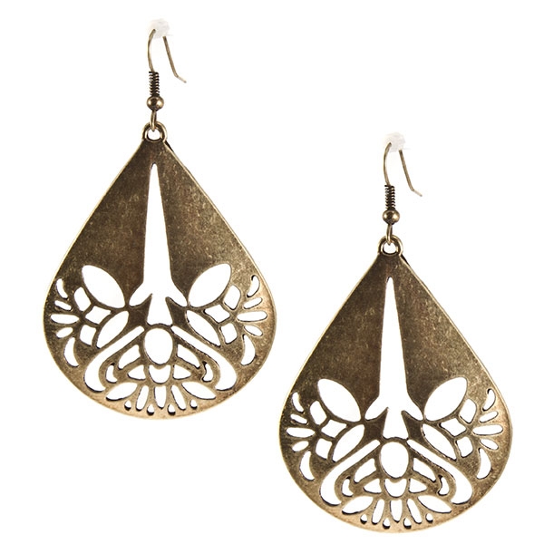 Wholesale gold earrings tear drop open cut out designs