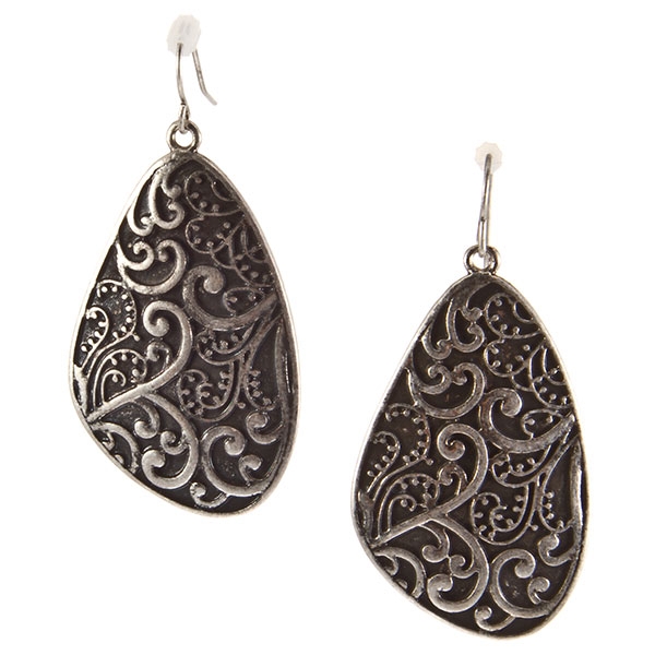 Wholesale silver bas relief earrings abstracted teardrop