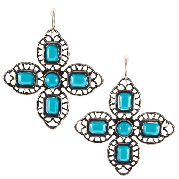 Wholesale petal earrings filigree framing surrounding turquoise cabochons