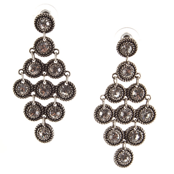 Wholesale silver braided medallion earrings faceted crystal rhinestone center