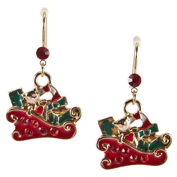 Wholesale miniature Christmas sleigh earrings french wires
