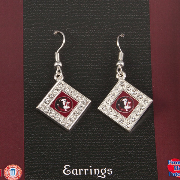 Wholesale florida State University silver earrings diamond logo center framed cr