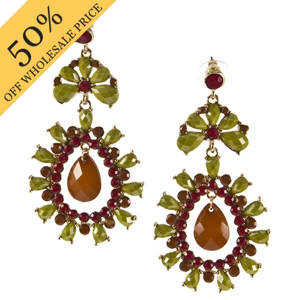 Wholesale earth faceted bead earrings center amber teardrop inches