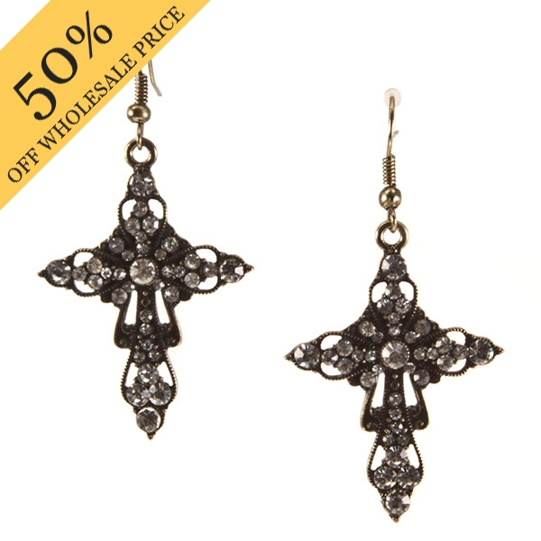 Wholesale gold earrings cross covered crystal rhinestones