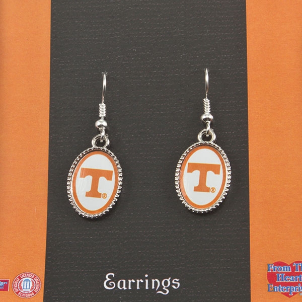 Wholesale silver earrings University Tennessee logo orange color oval