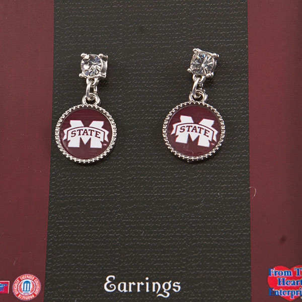 Wholesale inch silver toned earrings round Mississippi State logo dangling larg