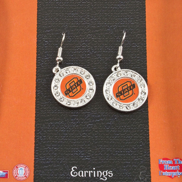 Wholesale silver crystal rhinestone medallion earrings Oklahoma State logos