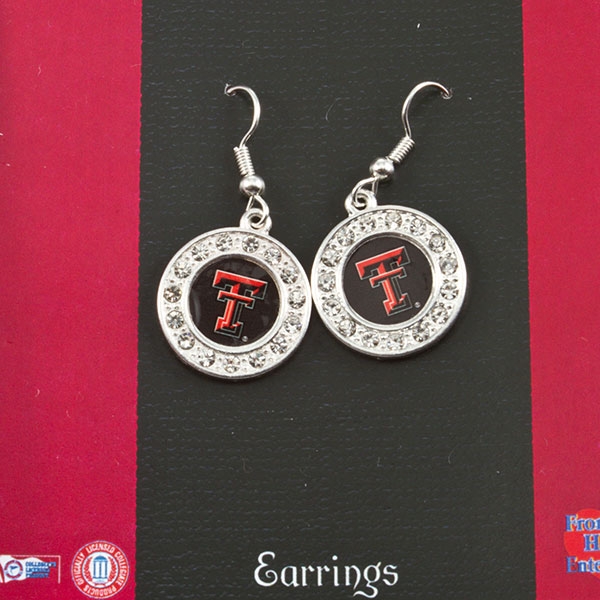 Wholesale silver medallion crystal rhinestone earrings Texas Tech logos