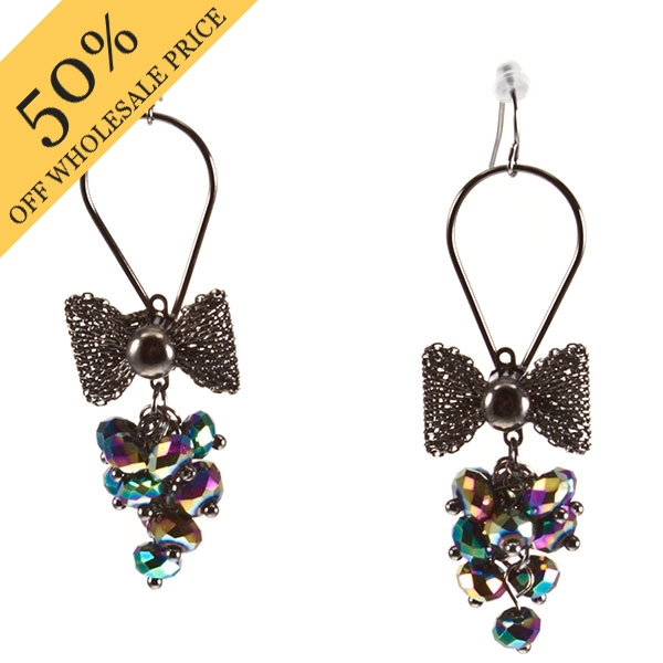 Wholesale silver dangling earrings assorted smokey iridescent faceted beads