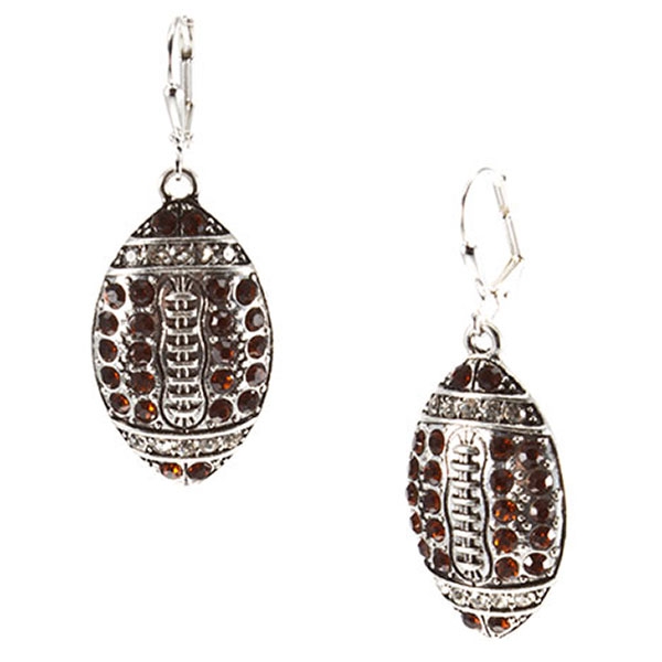Wholesale silver football earrings amber rhinestones
