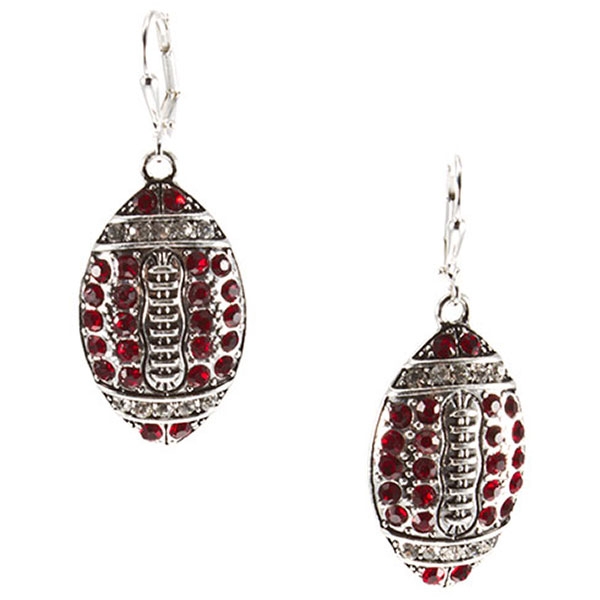 Wholesale silver football earrings ruby rhinestones
