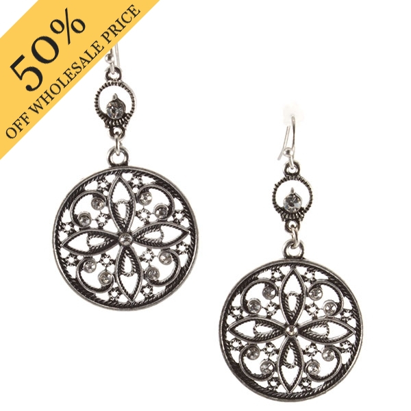 Wholesale silver toned earrings floral clear czs