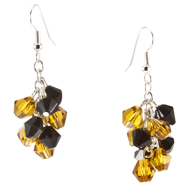 Wholesale silver fishhook earrings dangling yellow black beads