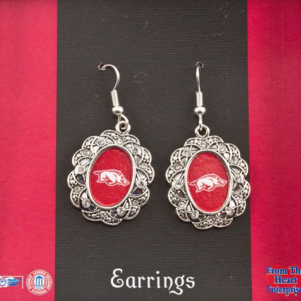 Wholesale inch silver toned fishhook earrings licensed Arkansas logo
