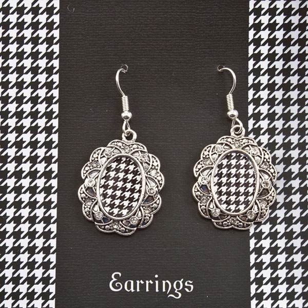 Wholesale houndstooth inspired silver toned fishhook earrings