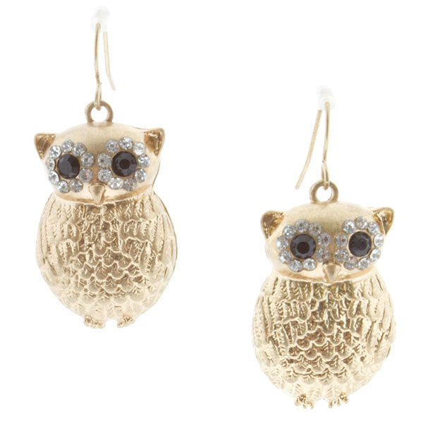 Wholesale inch matte gold dangling owl fishhook earrings