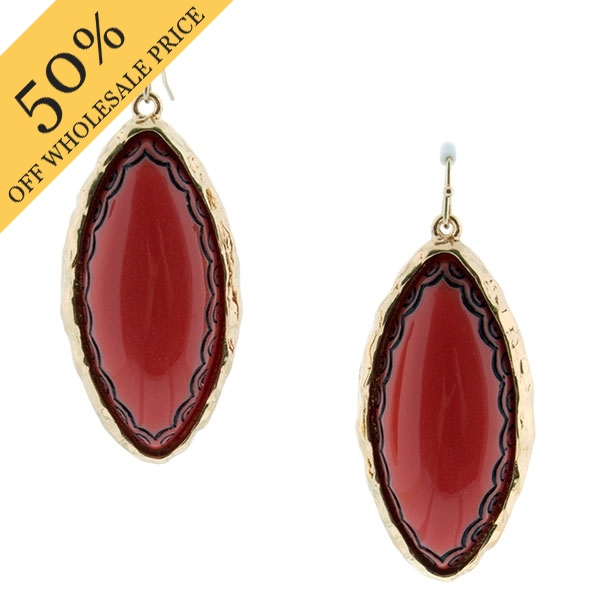 Wholesale silver toner earring coral cabochon decorated black etching