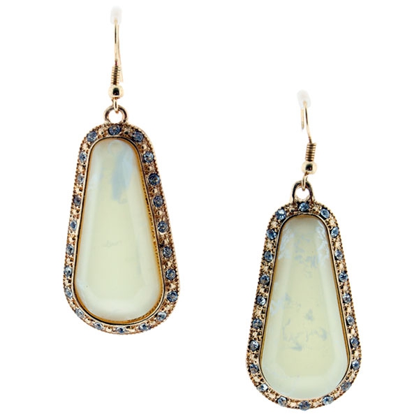 Wholesale antique gold earring oblong cream marble cabochon crystal rhinestones