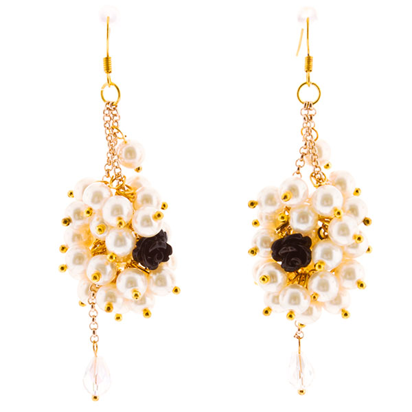Wholesale dangling gold earrings clusters pearl beads inches